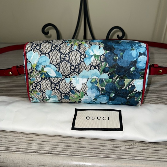 GUCCI GG Supreme Monogram Blooms Mini Boston Navy Blue Hibiscus - Picture 6 of 16